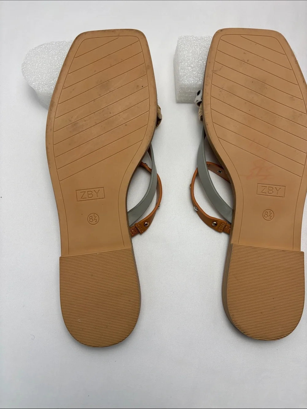 ZBY Womens 8.5 Multi-Texture Leopard Studs Strappy Slide Sandals - Tan #473